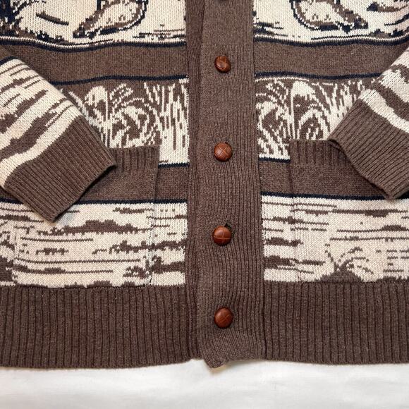 Flint and Tinder Duck Paradise Cardigan Size XXL Brown Jacquard Wool-Blend Shawl - Picture 6 of 14